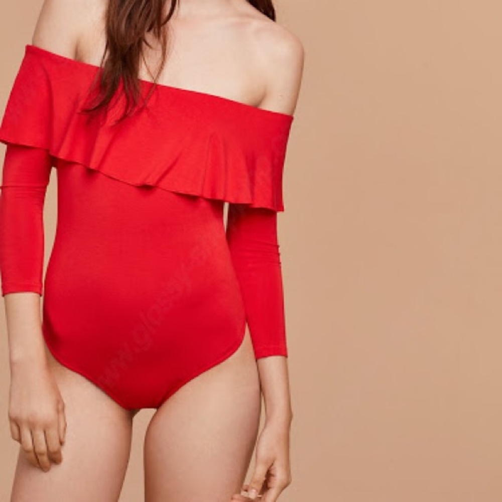 Red Wilfred off the shoulder body suit